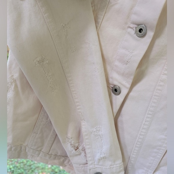 RE-Denim “VERY UNIQUE Creation” 8 Women’s distressed pale pink denim jacket BOHO - Picture 5 of 11